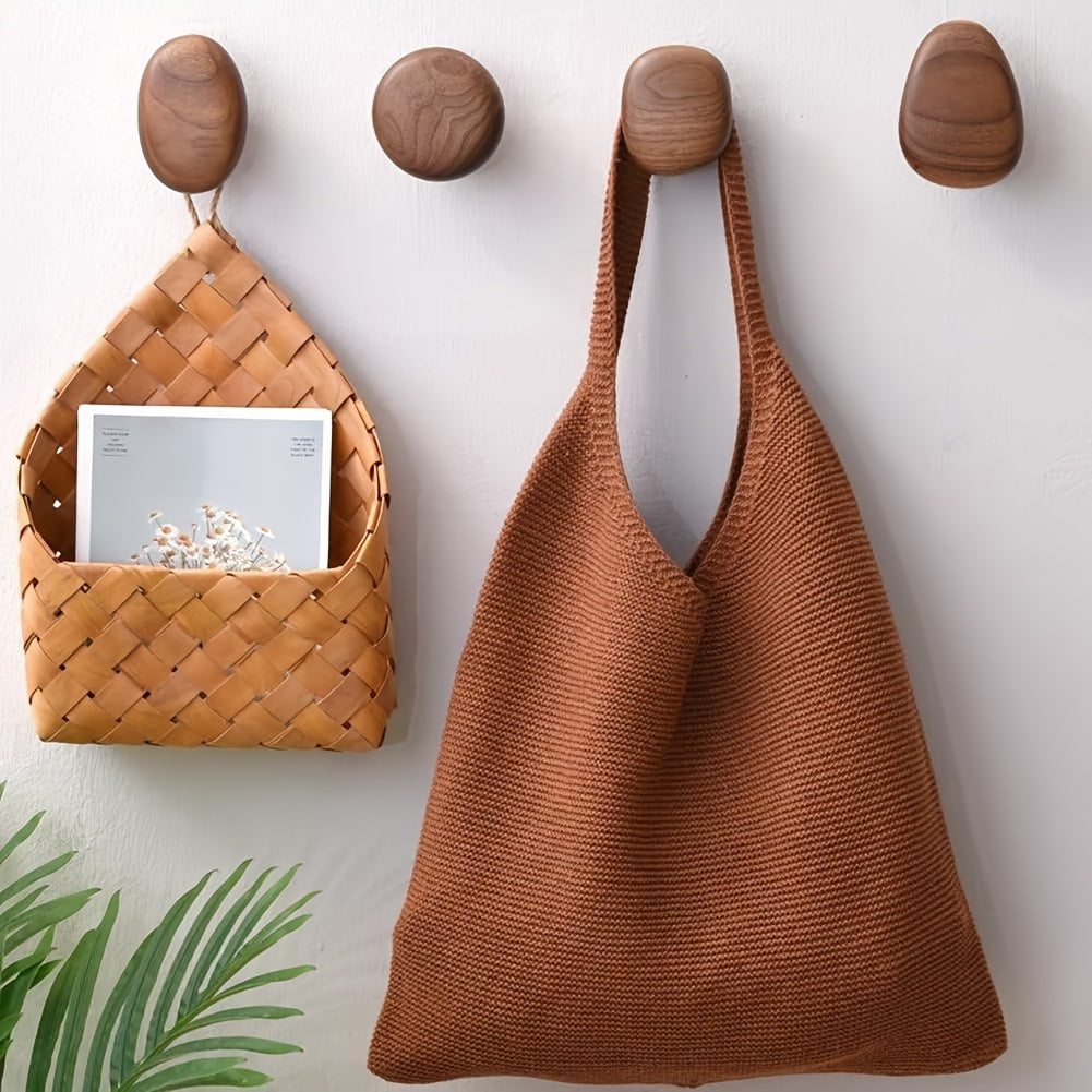 Wooden Pebble Wall Hooks — Organic Decorative Pegs — Front view