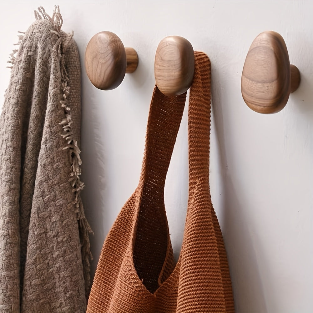 Wooden Pebble Wall Hooks — Organic Decorative Pegs — Lifestyle 1