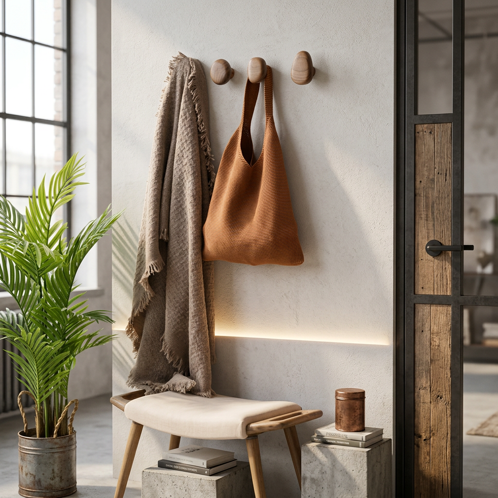 Wooden Pebble Wall Hooks — Organic Decorative Pegs — Detail