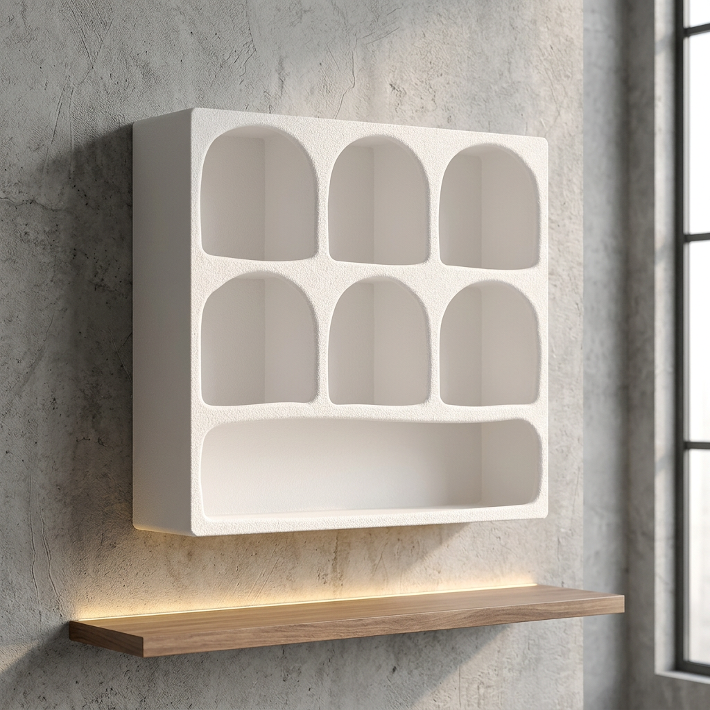 Arched Mug Display Shelf — Sculptural Wall Storage — Front view