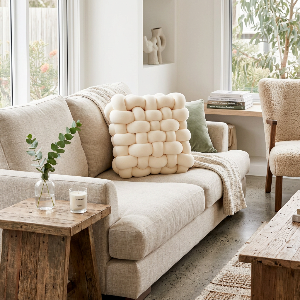 Woven Knot Cushion — Sculptural Oversized Decorative Accent — Detail