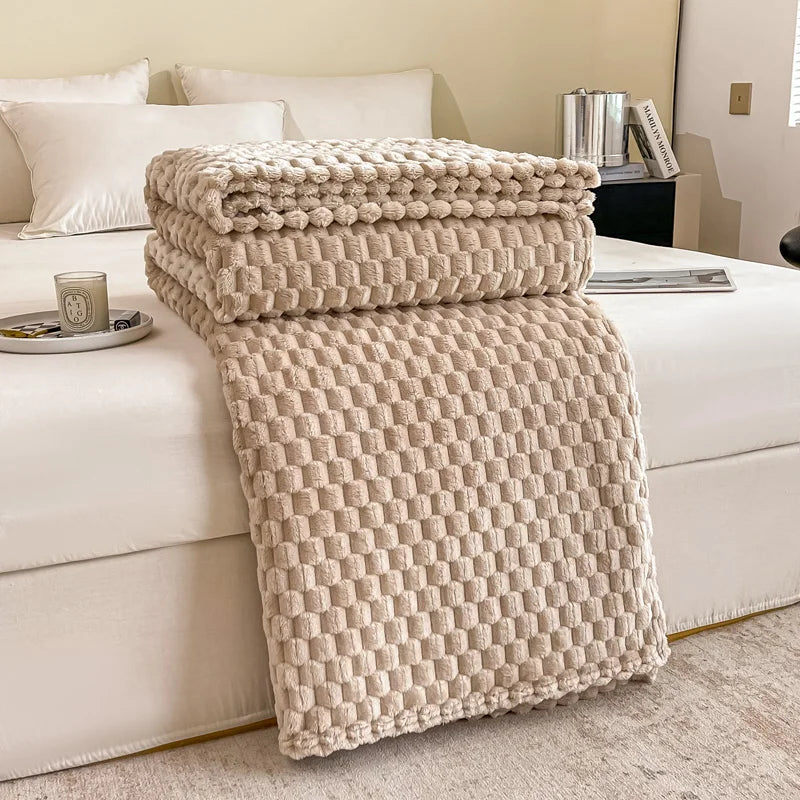 Fluffy Waffle-Check Throw Blanket — Plush Sofa Warmth — Lifestyle 9