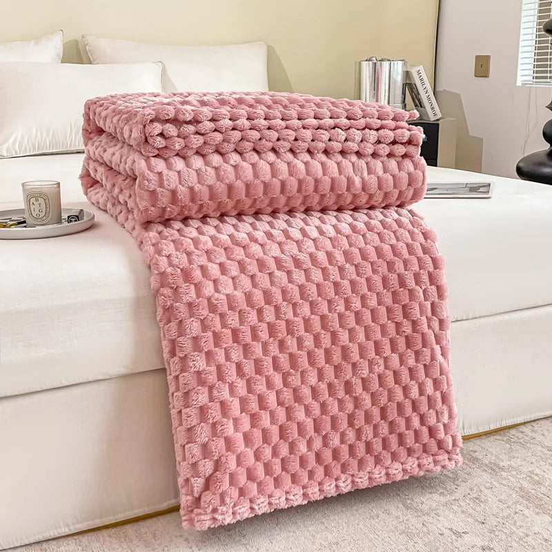 Fluffy Waffle-Check Throw Blanket — Plush Sofa Warmth — Lifestyle 10