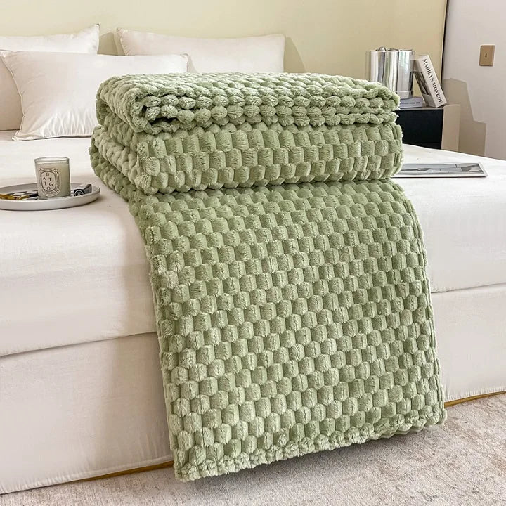 fluffy-waffle-check-throw-blanket-plush-sofa-warmth#Colour_Green