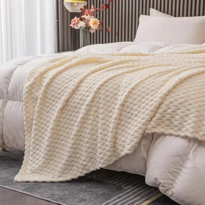 Fluffy Waffle-Check Throw Blanket — Plush Sofa Warmth — Lifestyle 4
