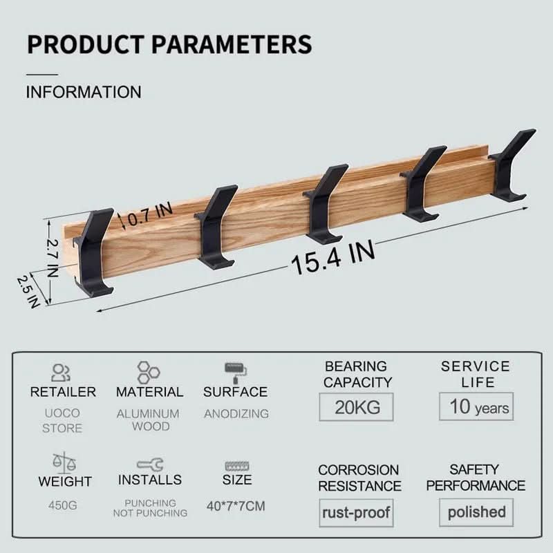 Adjustable Timber Hook Rack — Scandi Wall Organiser — Lifestyle 4