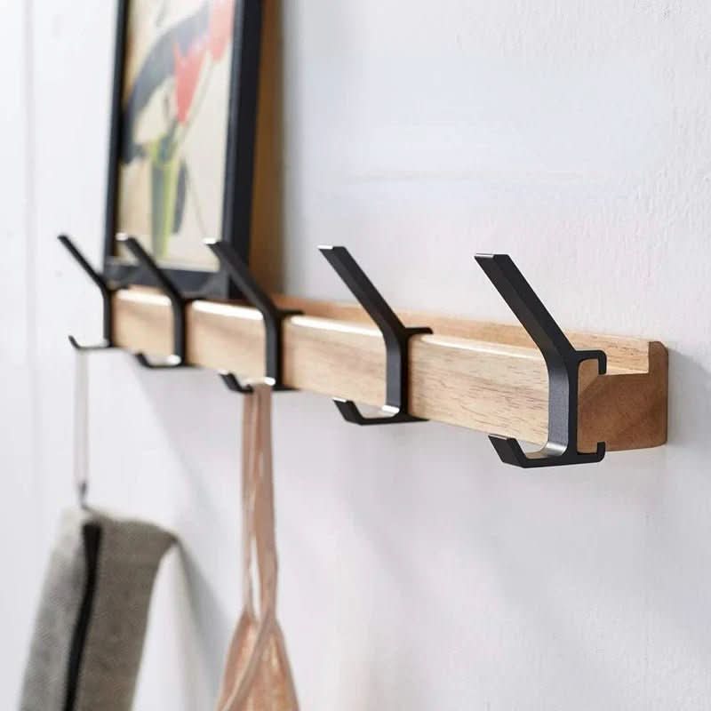 Adjustable Timber Hook Rack — Scandi Wall Organiser — Front view