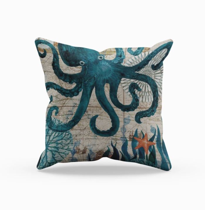 Sea Turtle Cushion Cover — Vintage Nautical Accent — Lifestyle 8