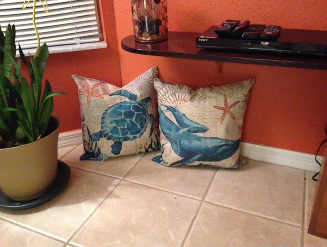Sea Turtle Cushion Cover — Vintage Nautical Accent — Lifestyle 2