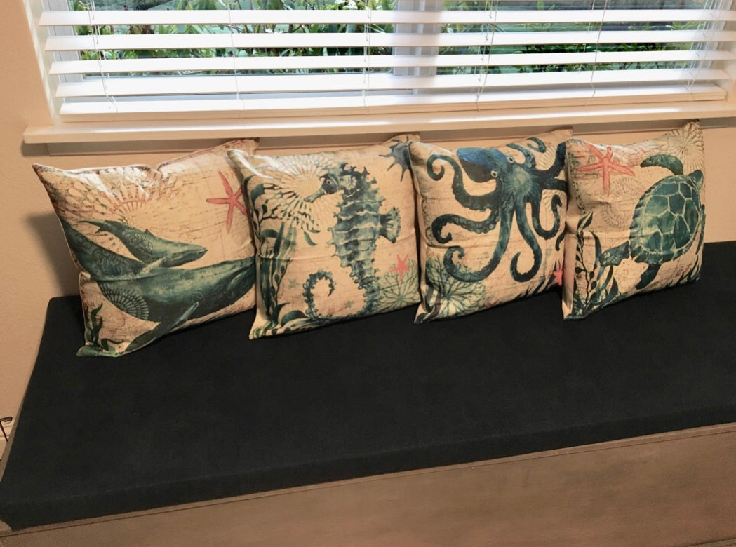 Sea Turtle Cushion Cover — Vintage Nautical Accent — Lifestyle 4