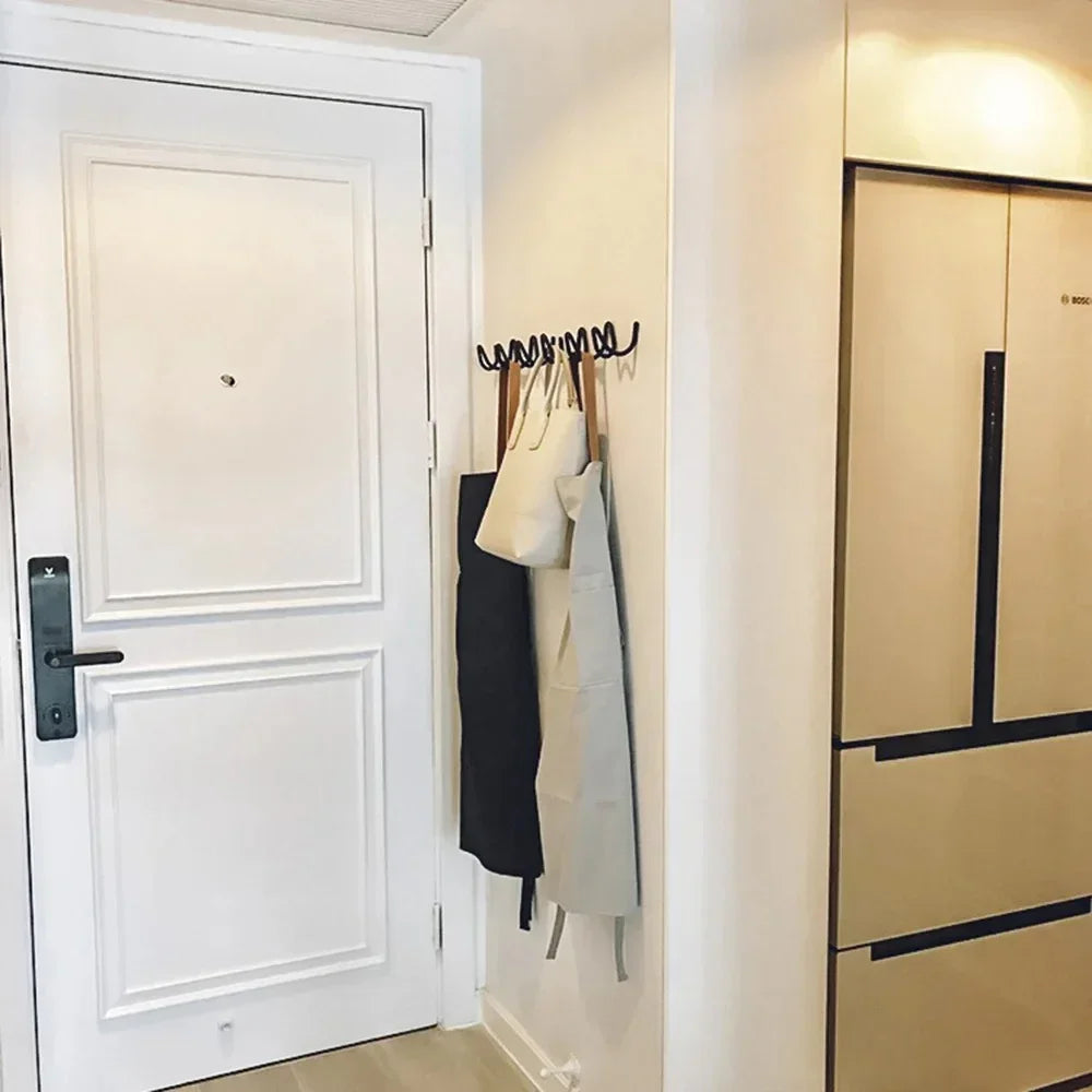 Wrought Iron Wall Hooks — Modern Wave-Design Coat Rack — Lifestyle 5