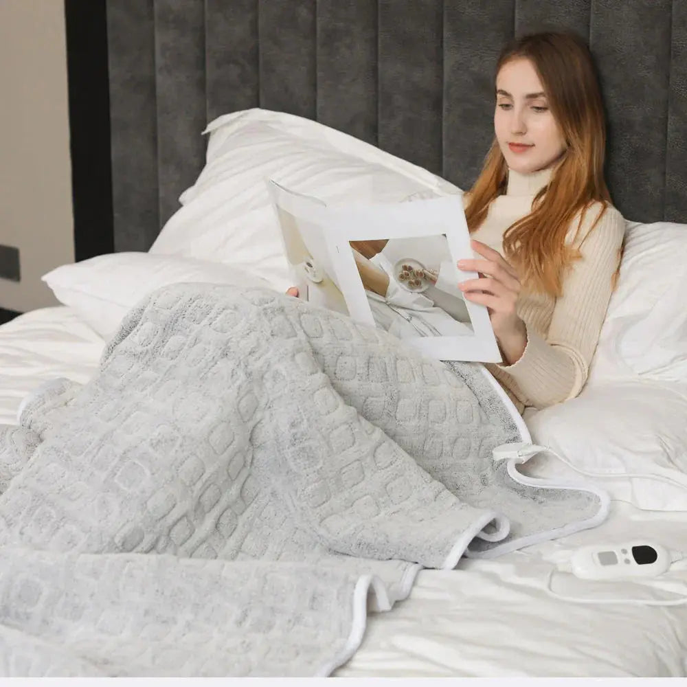 Weighted Heating Comfort Blanket in Grey - 24x31" (60x80cm) for Relaxation and Sleep Enhancement — Lifestyle 2