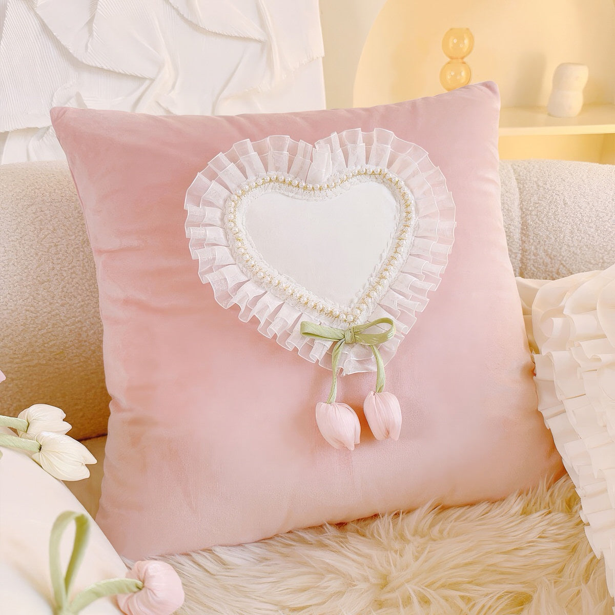 Tulip & Ruffle Cushion Cover — Cotton Cover with Ruffled Edge for Layered Bedrooms — Lifestyle 4