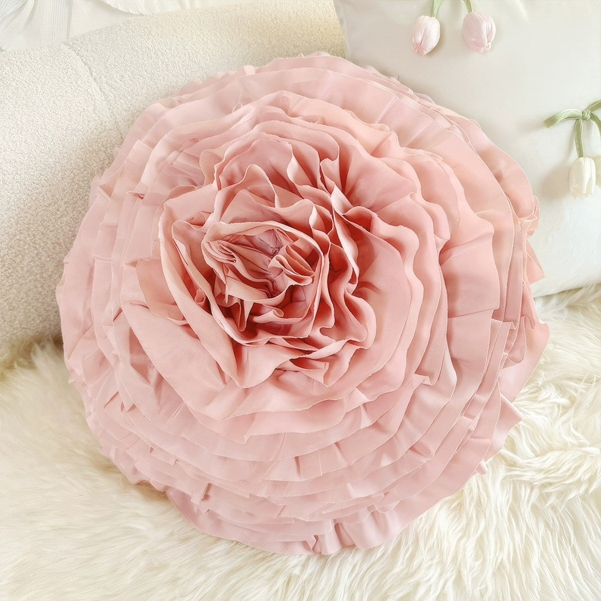 Tulip & Ruffle Cushion Cover — Cotton Cover with Ruffled Edge for Layered Bedrooms — Lifestyle 7