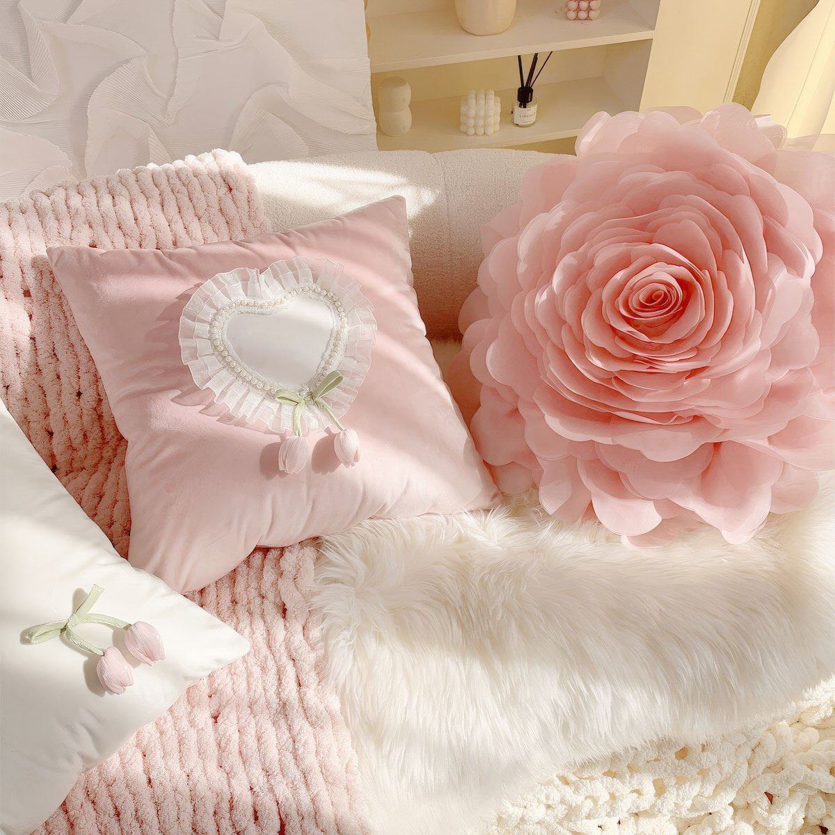 Tulip & Ruffle Cushion Cover — Cotton Cover with Ruffled Edge for Layered Bedrooms — Lifestyle 6