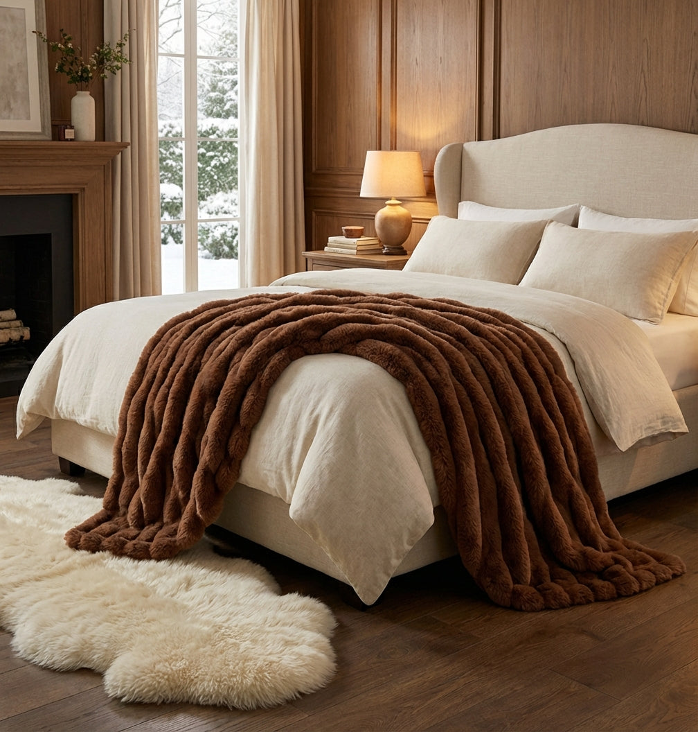 Mila Ribbed Fleece Throw Blanket — Soft Chocolate Warmth — Detail