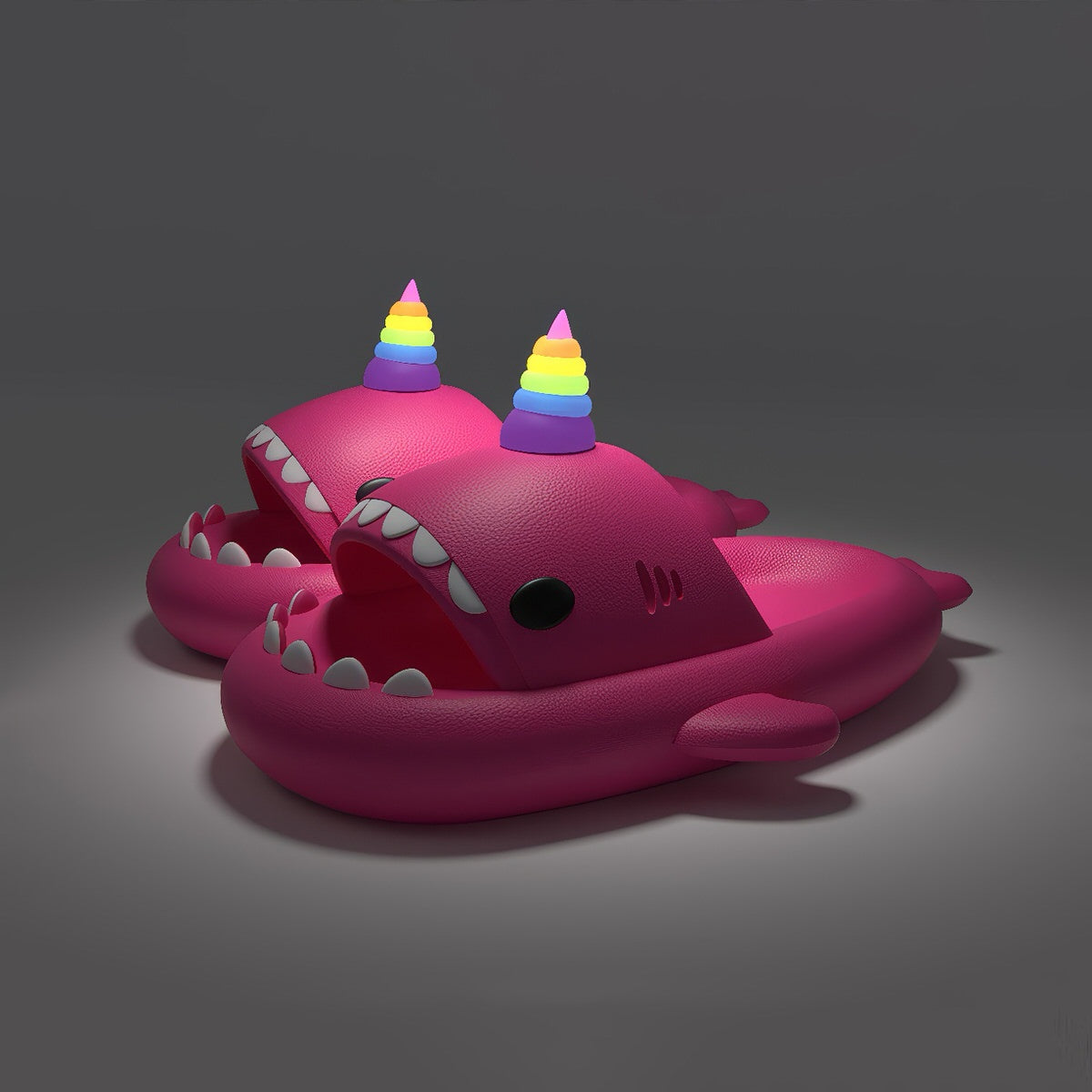 Glow Shark Slide Slippers — Plush Indoor Footwear for Home Wear — Lifestyle 3