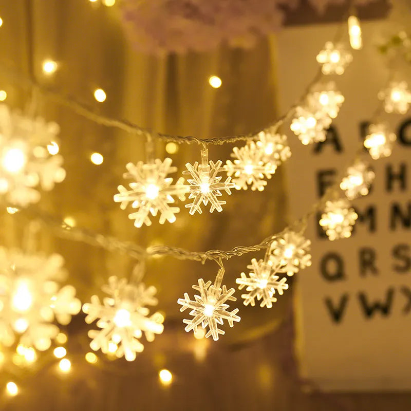 LED Snowflakes String Lights — Warm LED Mood Lighting for Bedside — Front view