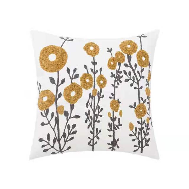 Embroidered Floral Cushion Cover — Linen-Cotton Pillowcase for Bedroom Styling — Lifestyle 8