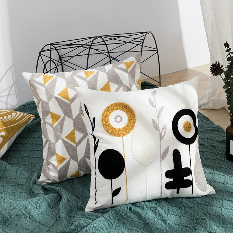 Spring Joy Embroidered Cushion Covers — Soft Textured Pillow for Bedroom Layering — Lifestyle 2