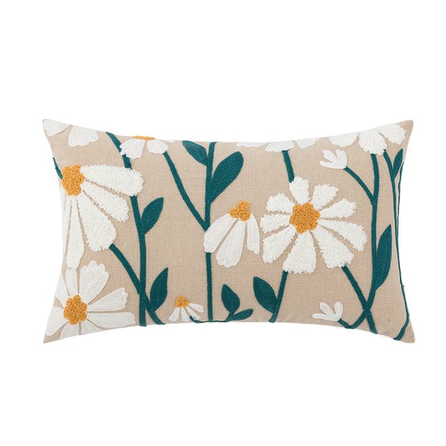 Embroidered Floral Cushion Cover — Linen-Cotton Pillowcase for Bedroom Styling — Lifestyle 5