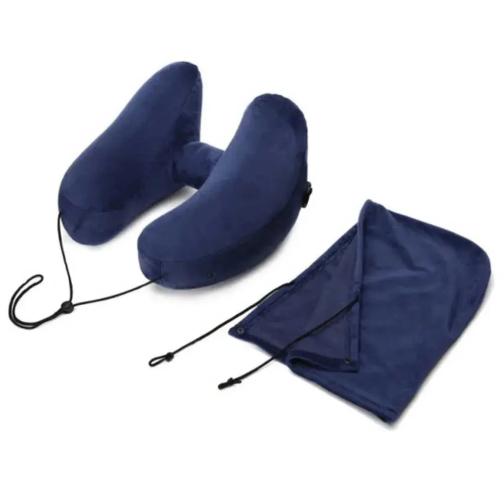 Inflatable H-Type Neck Pillow for Travel Comfort - Available in Blue, Grey, Black, and Pink — Lifestyle 5