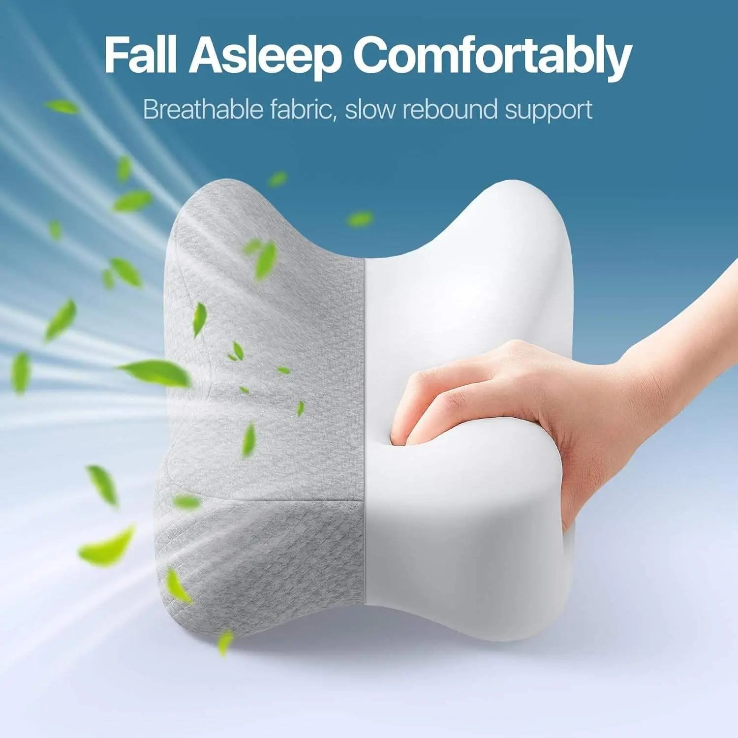 Memory Foam Sleep Pillow with Adjustable Strap in Grey for Enhanced Comfort and Support — Lifestyle 1