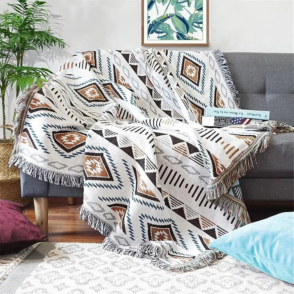 Aztec-Inspired Woven Throw Blanket for Relaxation - Available in Sucre, Multiple Sizes — Lifestyle 3
