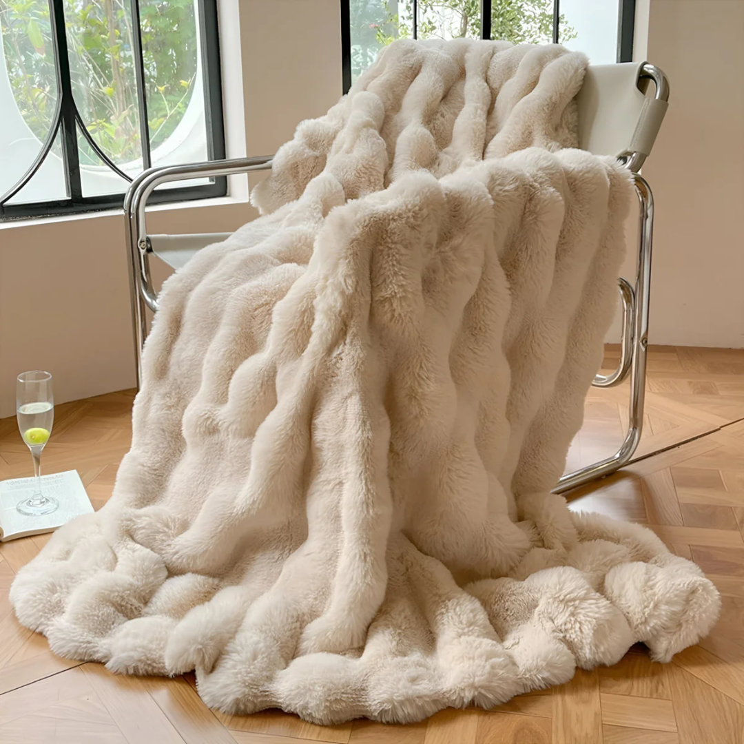Mila Ribbed Fleece Throw Blanket — Soft Chocolate Warmth — Front view