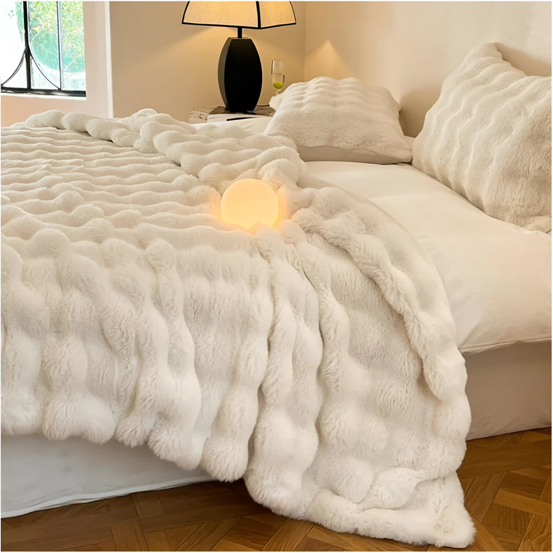 Mila Ribbed Fleece Throw Blanket — Soft Chocolate Warmth — Lifestyle 1