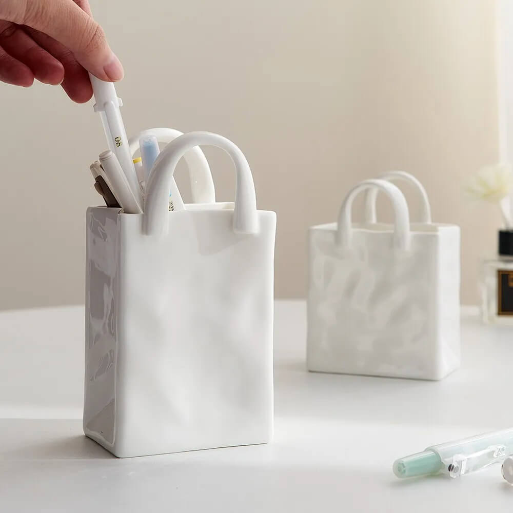 Paper Bag Shaped Ceramic Vase — Decorative Vase for Considered Styling — Detail