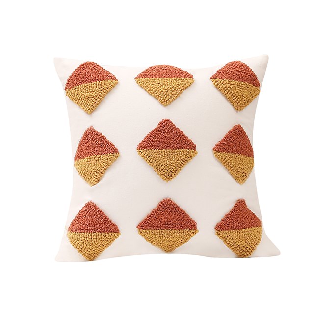Ochre Tufted Cushion Cover — Soft Textured Pillow for Bedroom Layering — Lifestyle 6