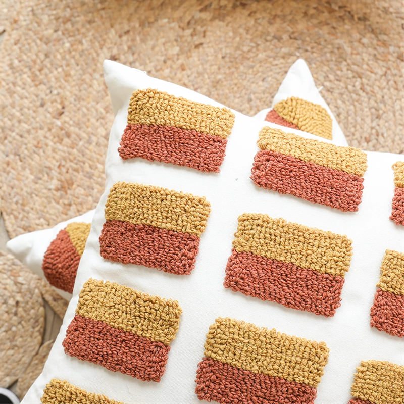 Ochre Tufted Cushion Cover — Soft Textured Pillow for Bedroom Layering — Detail