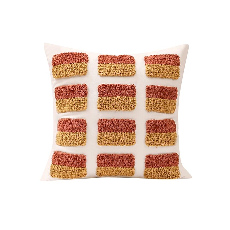 Ochre Tufted Cushion Cover — Soft Textured Pillow for Bedroom Layering — Front view
