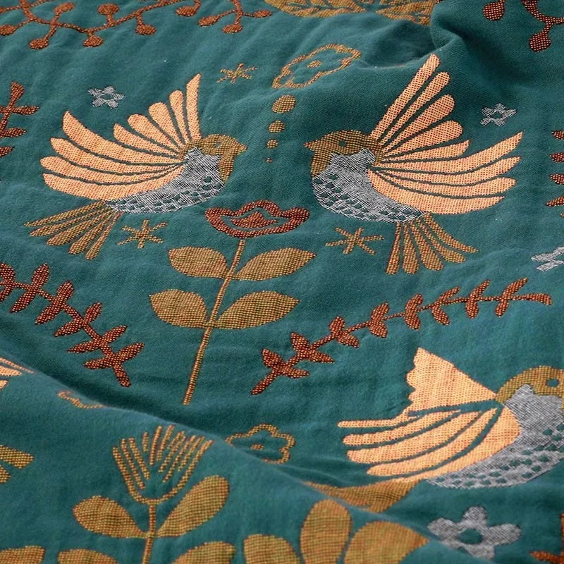 Reversible Jacquard Bird Blanket — Woven 100% Cotton Throw — Lifestyle 2