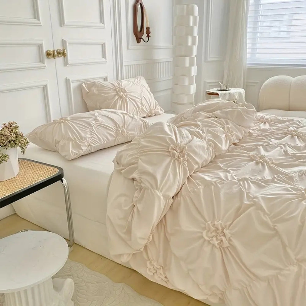 Ruffle Flower Quilt Cover Set — Pinch-Pleat Textured Bedding — Lifestyle 4