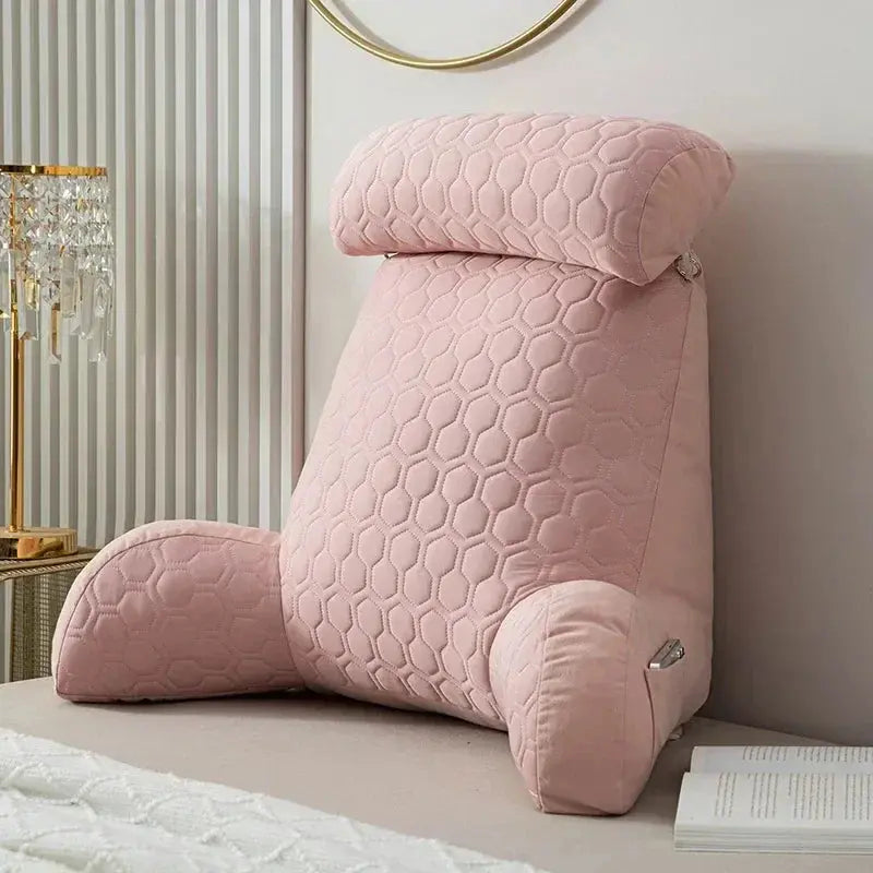Cool Silk Reading Pillow with Convenient Pockets in Pink, Grey, Purple, and Blue for Relaxed Reading Comfort — Lifestyle 11