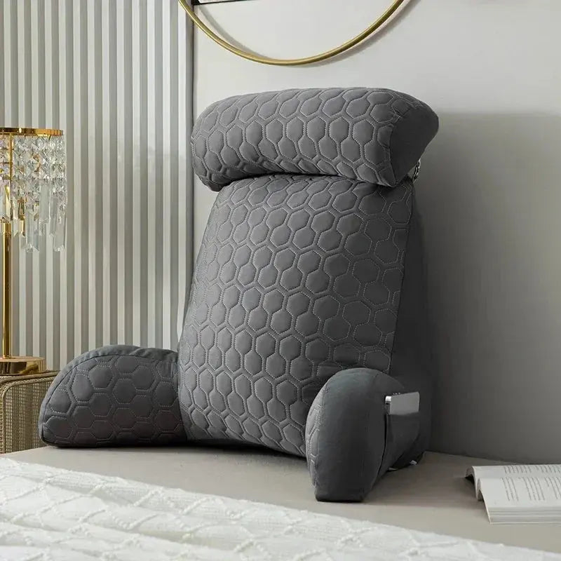Cool Silk Reading Pillow with Convenient Pockets in Pink, Grey, Purple, and Blue for Relaxed Reading Comfort — Lifestyle 12