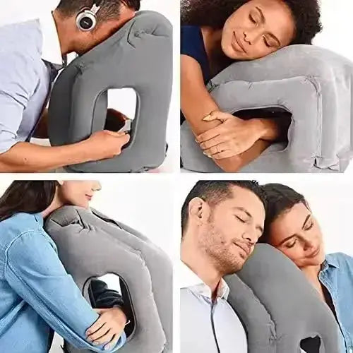 Inflatable Travel Pillow for Comfortable Sleep Support - Available in Grey, Blue, and Black — Lifestyle 4