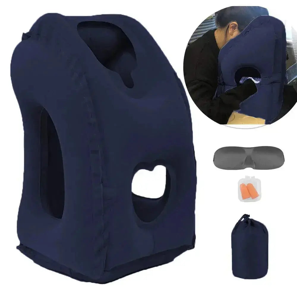 Inflatable Travel Pillow for Comfortable Sleep Support - Available in Grey, Blue, and Black — Lifestyle 7