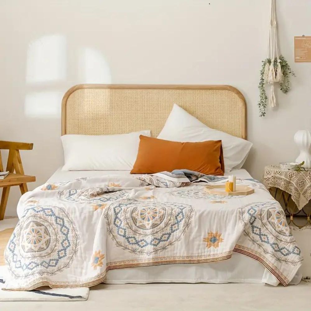 Mandala Pattern Throw Blanket — Woven 100% Cotton — Detail