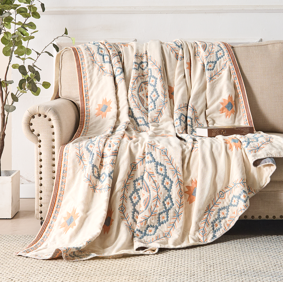 Mandala Pattern Throw Blanket — Woven 100% Cotton — Lifestyle 6