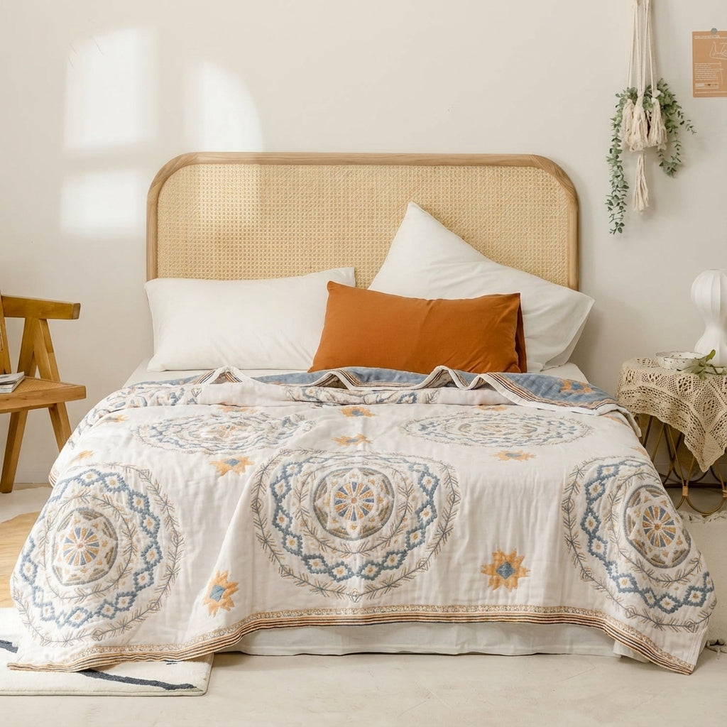 Mandala Pattern Throw Blanket — Woven 100% Cotton — Front view