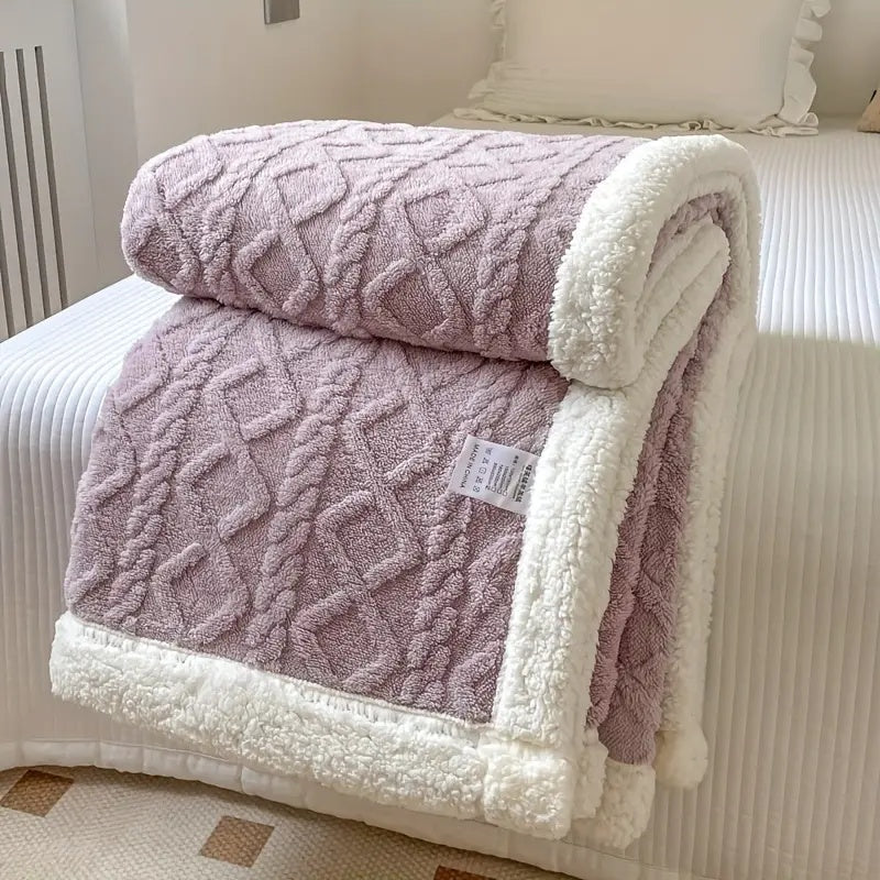 Reversible Sherpa Fleece Throw Blanket — Cable-Knit Texture — Lifestyle 8