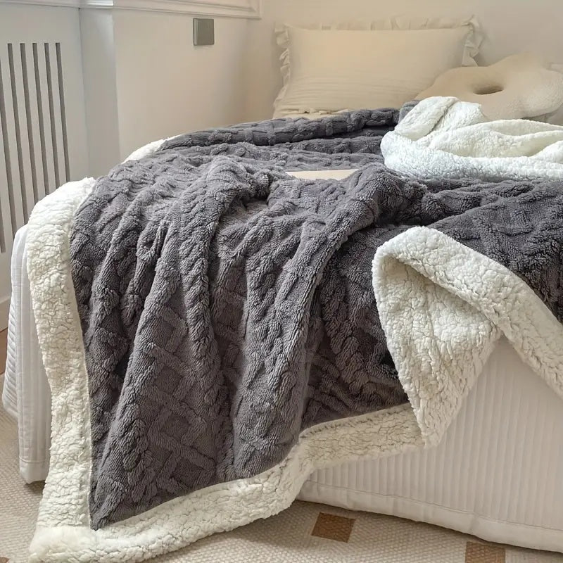 Reversible Sherpa Fleece Throw Blanket — Cable-Knit Texture — Lifestyle 10