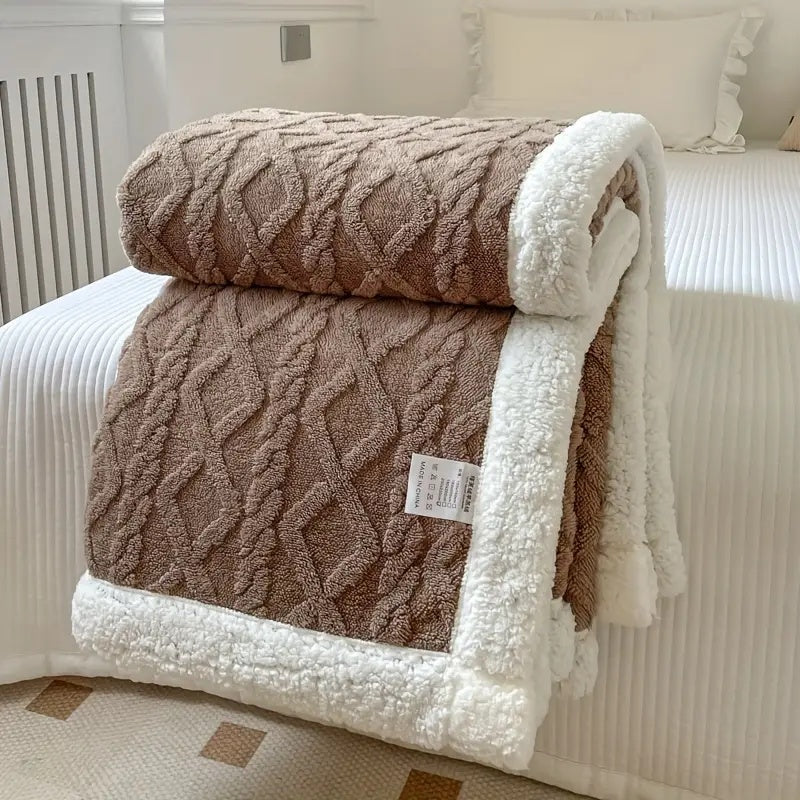 Reversible Sherpa Fleece Throw Blanket — Cable-Knit Texture — Lifestyle 2