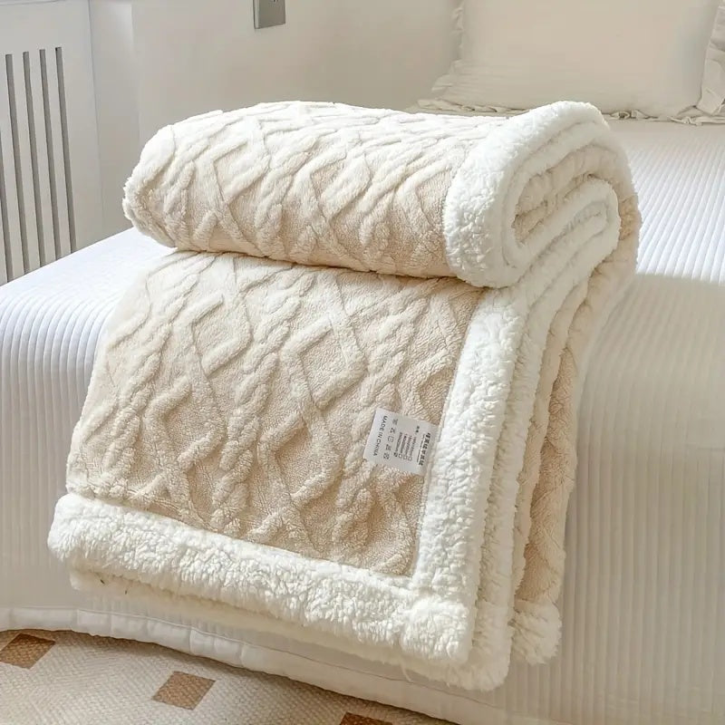 Reversible Sherpa Fleece Throw Blanket — Cable-Knit Texture — Lifestyle 4