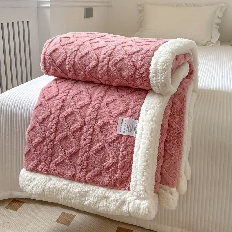 Reversible Sherpa Fleece Throw Blanket — Cable-Knit Texture — Lifestyle 5