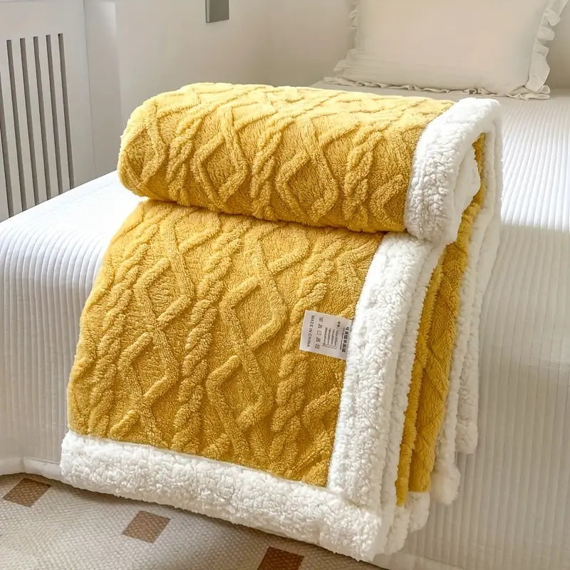 Reversible Sherpa Fleece Throw Blanket — Cable-Knit Texture — Lifestyle 6