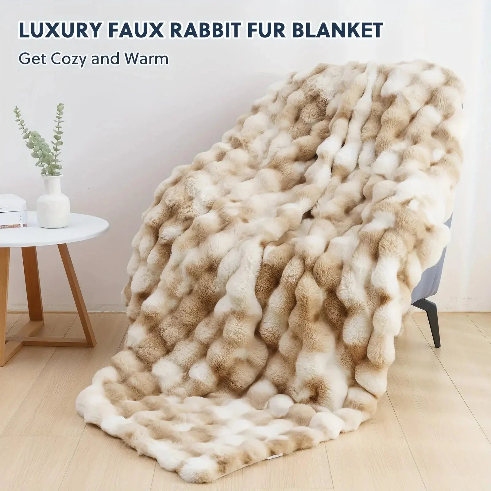 Luxurious Faux Rabbit Fleece Sleep Throw Blanket - Soft and Cozy - Available in Blue, Brown, Black, White - Multiple Sizes — 
